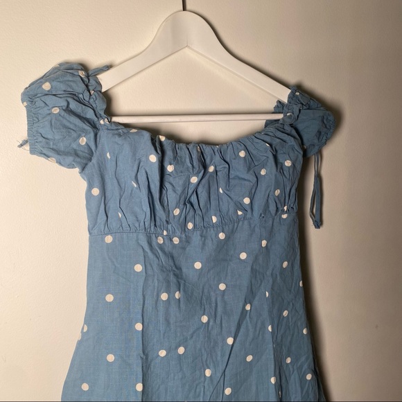 ASOS DESIGN off shoulder mini sundress with ruched bust in spot print - Picture 8 of 10